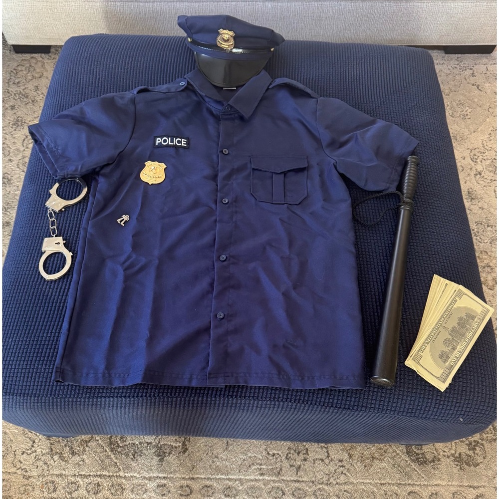 Spirit Halloween Police Costume Shirt Hat Badge and Accessories Set Men S M